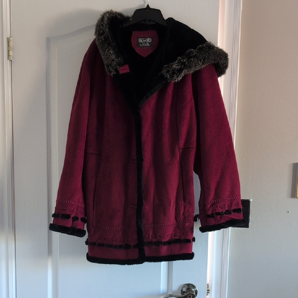 Covington Burgundy Teddy Jacket with Faux Fur